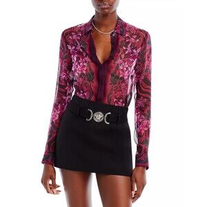 NWT Versace Medusa Orchid Floral Red Pink Silk Blouse Top 40/S/4